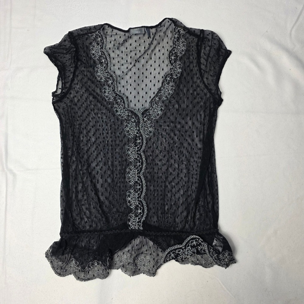 Apt 9 Women's shirt Black Polka Dot sheer XL fairy grunge whimsigoth